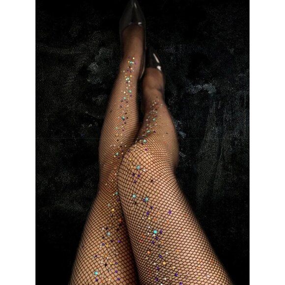 Women's Tights Rhinestone Fashionable Fishnet Decor For Daily Life 1pair - Picture 1 of 3